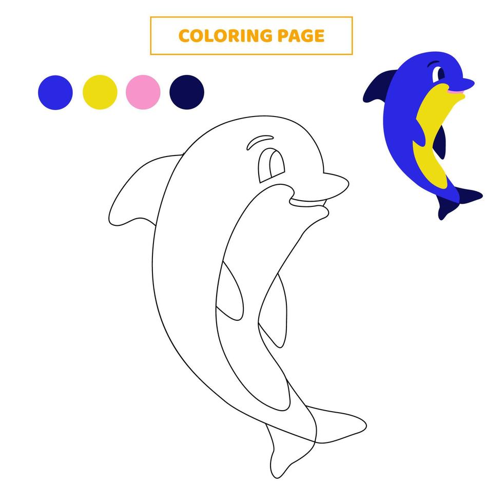 página para colorear para niños con delfines lindos. vector