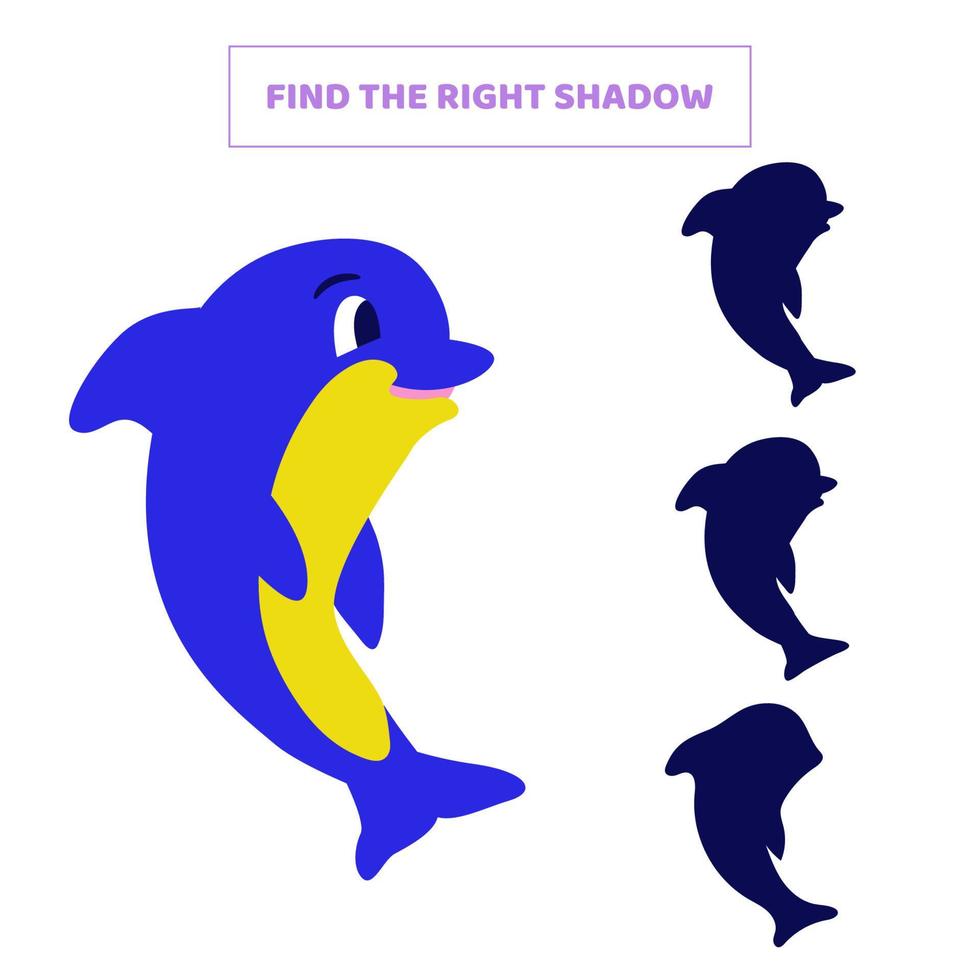 Find the right shadow for cartoon dolphin. vector