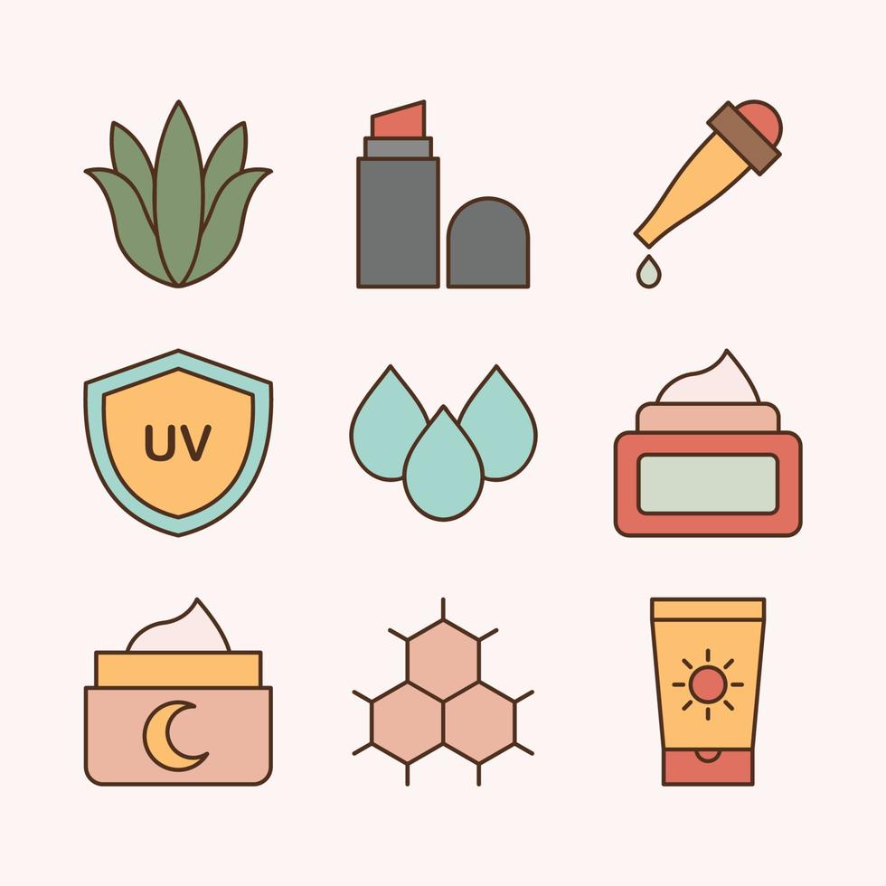 Skin Care Colorful Flat Color Outline Icon Collection vector