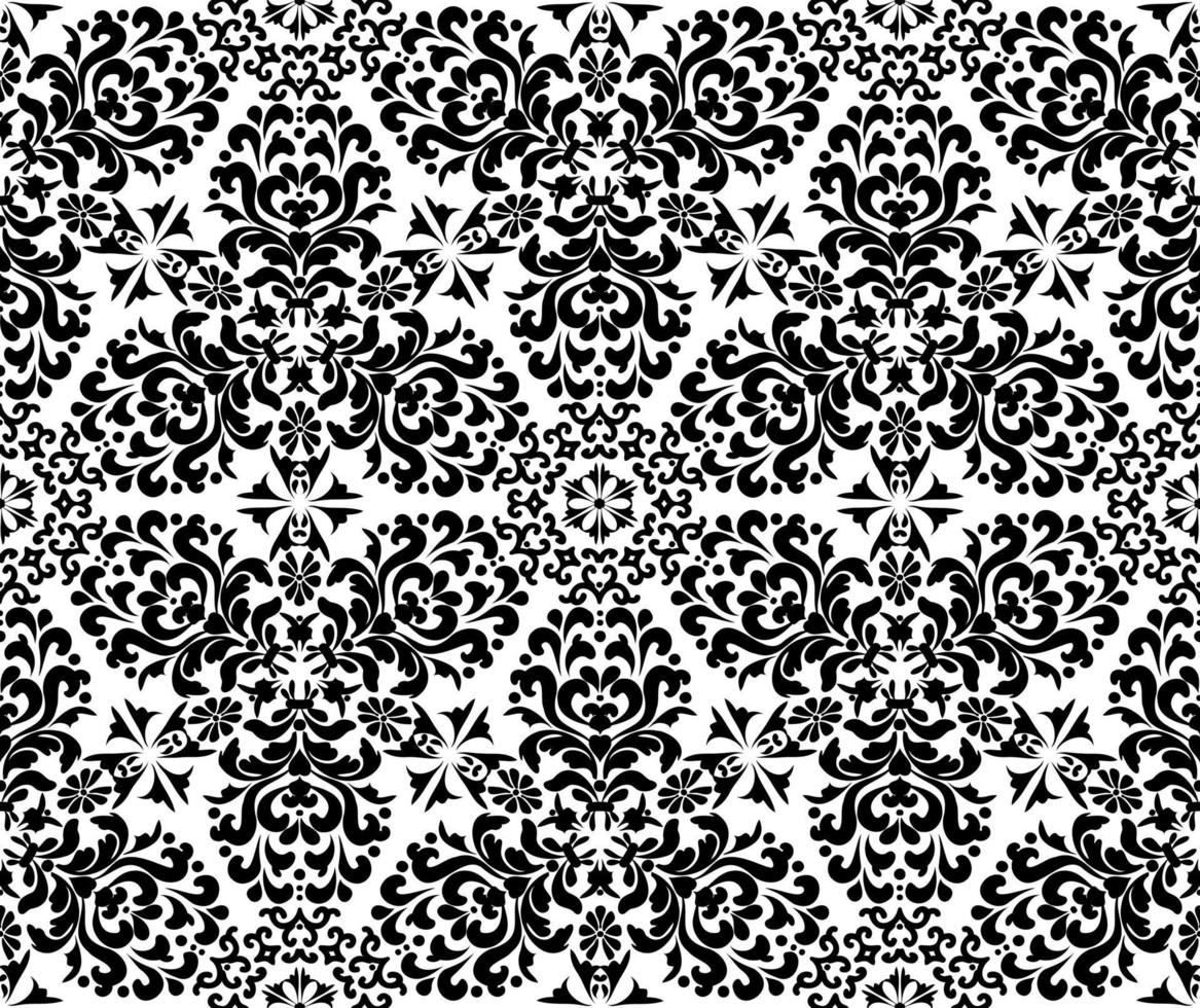 Rich damask ornament seamless pattern. Black and white. Decorative texture. Mehndi patterns. For fabric, wallpaper, venetian pattern,textile, packaging. vector