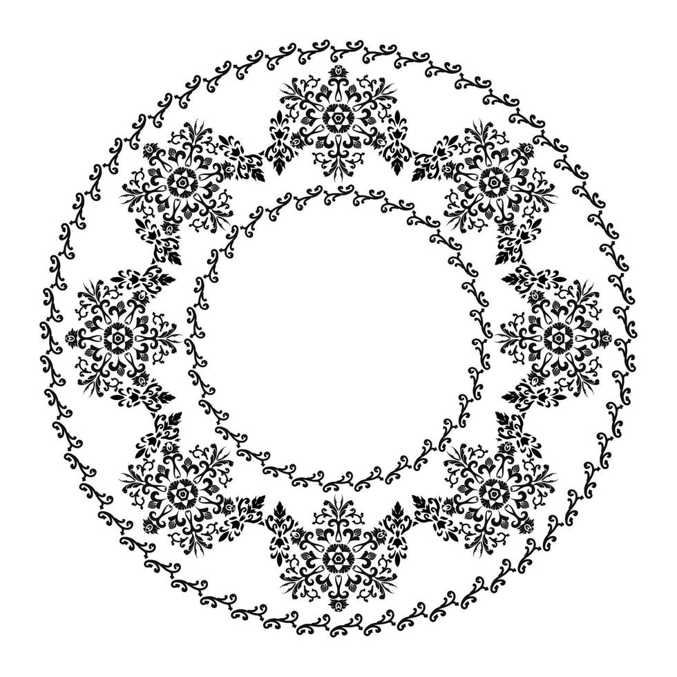 Round elegant ornament. For the design of frames, menus, wedding invitations or labels, for laser cutting, creating patterns in wood, marquetry. Digital graphics. Black and white. vector