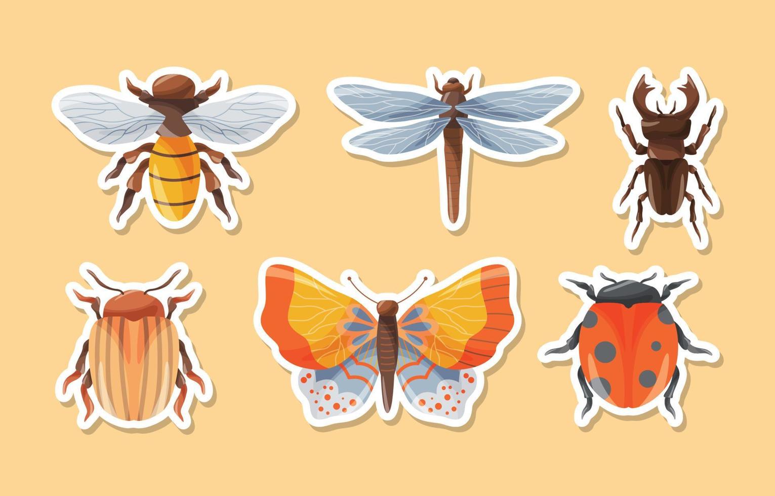 colección de pegatinas de insectos de primavera vector