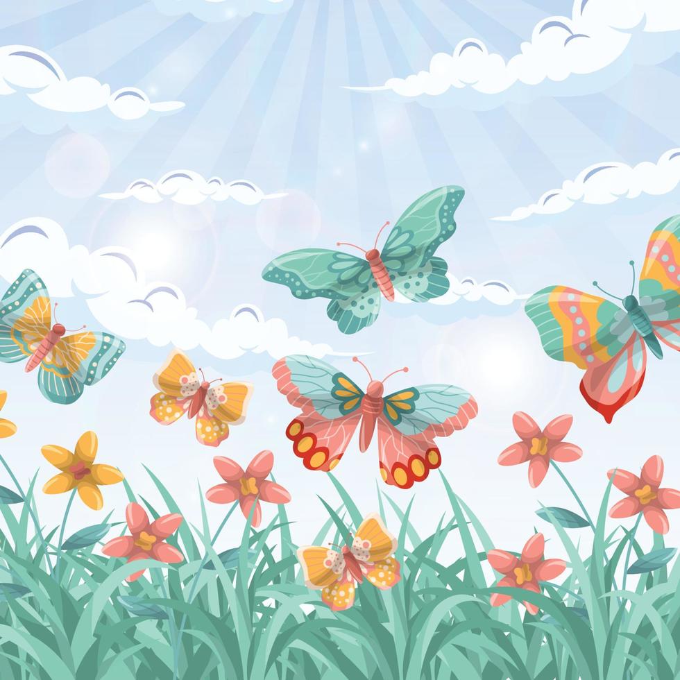 Spring Insect in Flower Field Concept vector