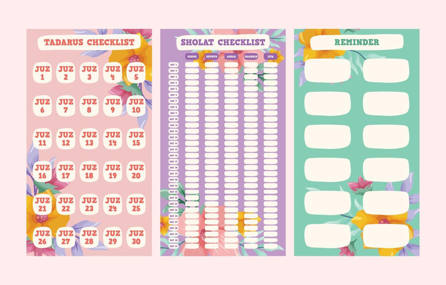 Islamic Journal Template with Sholat Schedule vector