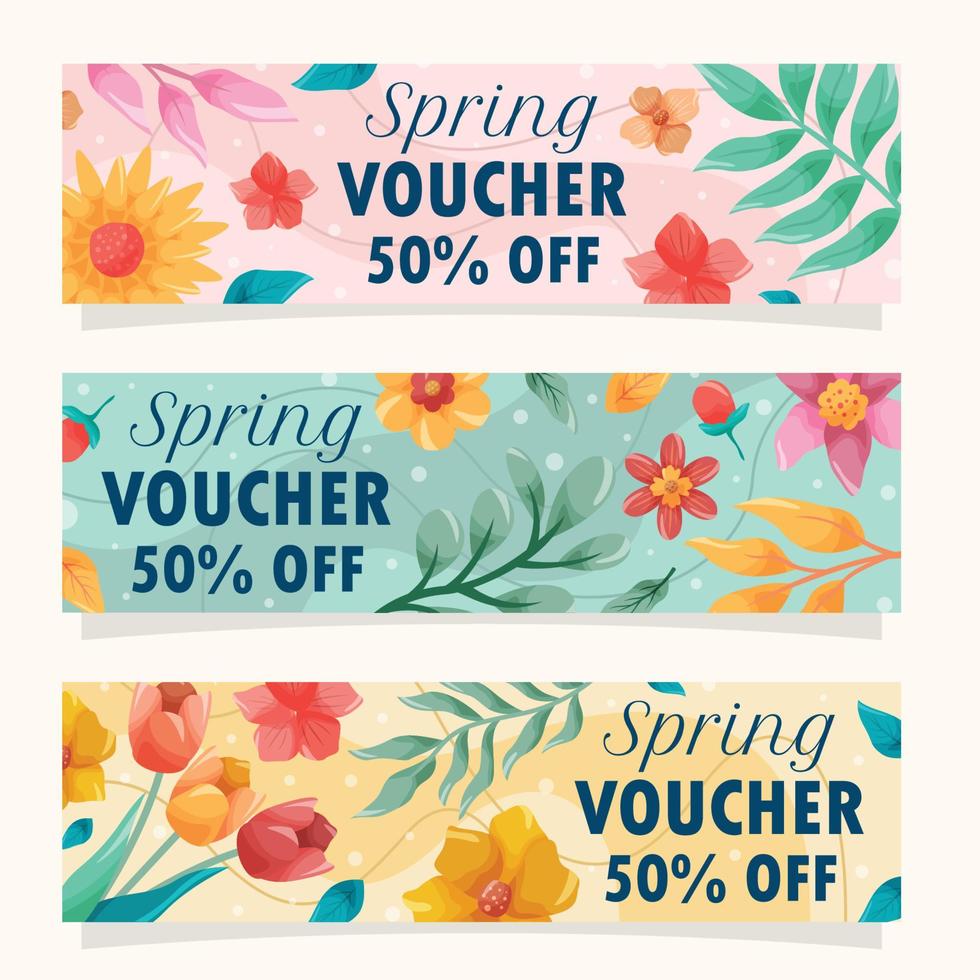 Set of Spring Sale Discount Voucher vector