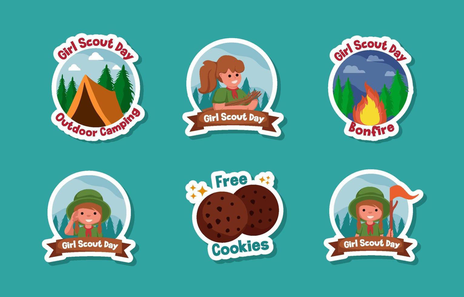Girl Scout Day Sticker Set Collection vector