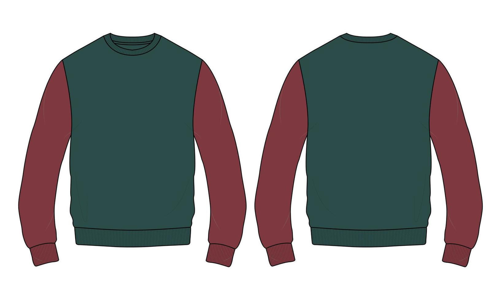 Two tone Color Long sleeve Sweatshirt Vector Illustration template front and back views.