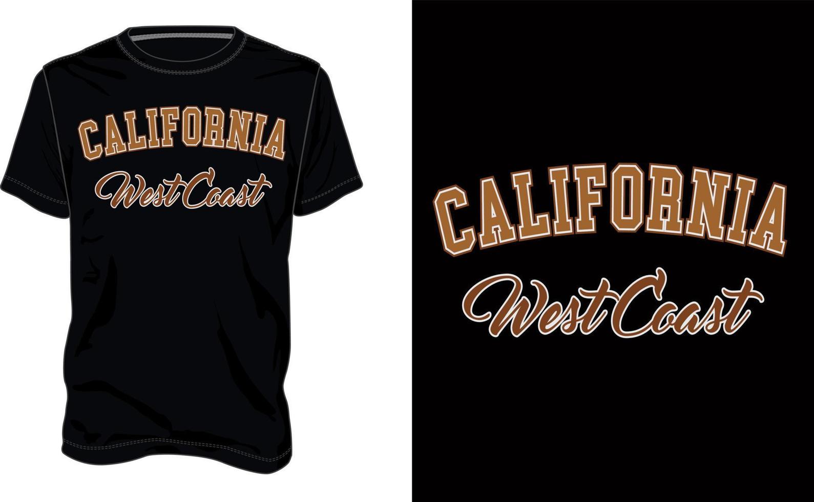 costa oeste de california. diseño de camiseta con estampado de pecho de texto tipográfico aislado en la vista de plantilla negra. ilustración de arte vectorial de diseño de camiseta de ropa. vector
