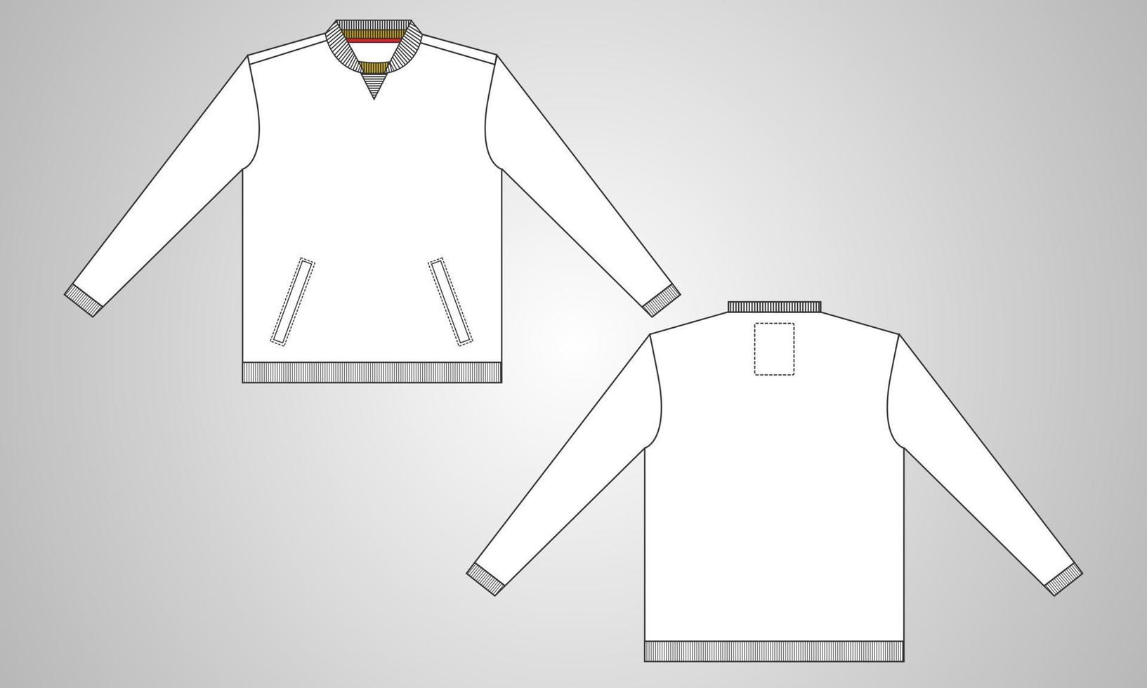 Long neck with sleeve jacket design overall technical sketch vector template in windcheater front and back view. Bomber jacket for Men's. Jacket Flat drawing vector mock up.