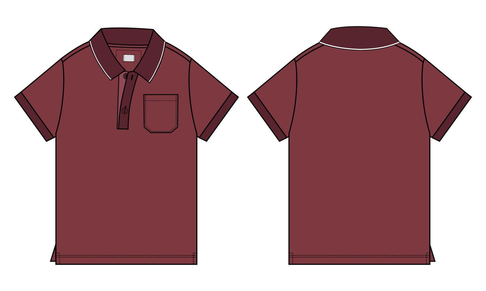 Short Sleeve polo shirt Technical fashion flat sketch vector illustration Red color template front and back views isolated on white background. 6896918 Vector Art at Vecteezy