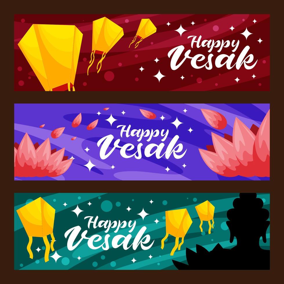 Happy Vesak Day with Lotus Flower and Lantern Banner Set vector