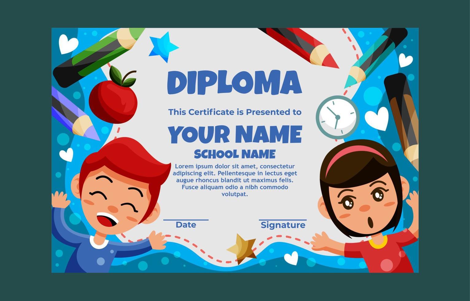 Kindergarten Diploma Certificate Template vector