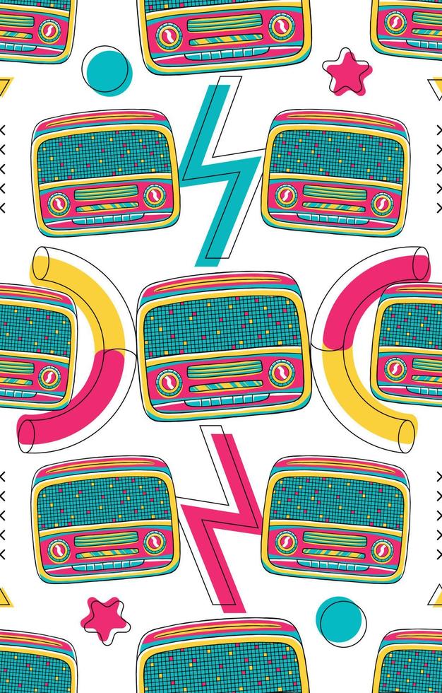 90's Vibe Radio Seamless Pattern vector