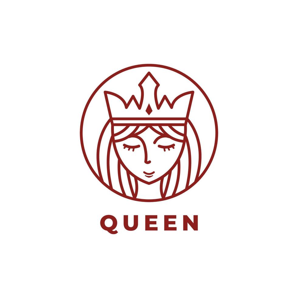 logotipo de cara de belleza reina en estilo de arte lineal con corona, inspiración de plantilla de ilustración vectorial de diseño de personaje de logotipo de cara de mujer vector