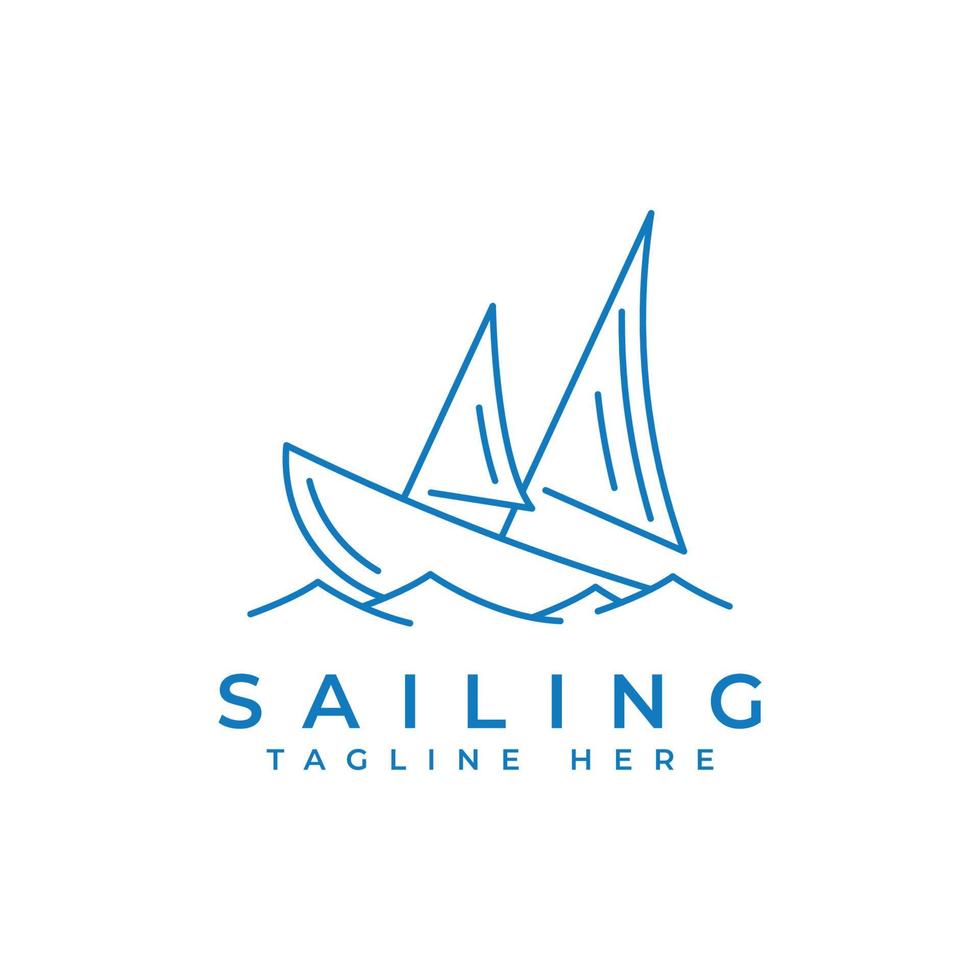 Boat logo design in line art style, boat logo monoline design vector illustration