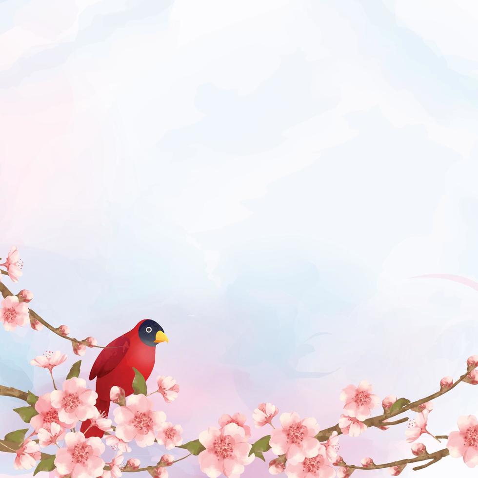 pájaro cardenal de primavera en el árbol de sakura vector