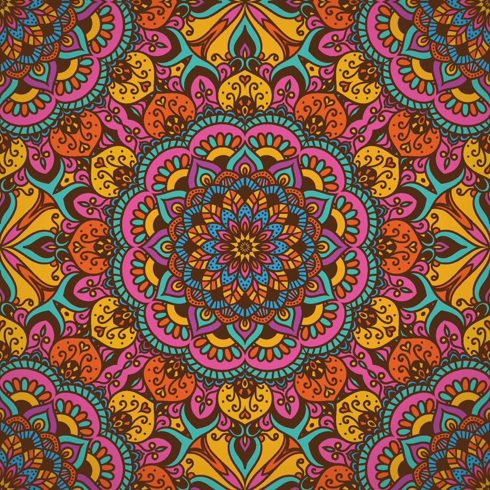 Colorful Mandala Seamless Pattern In Retro Style vector