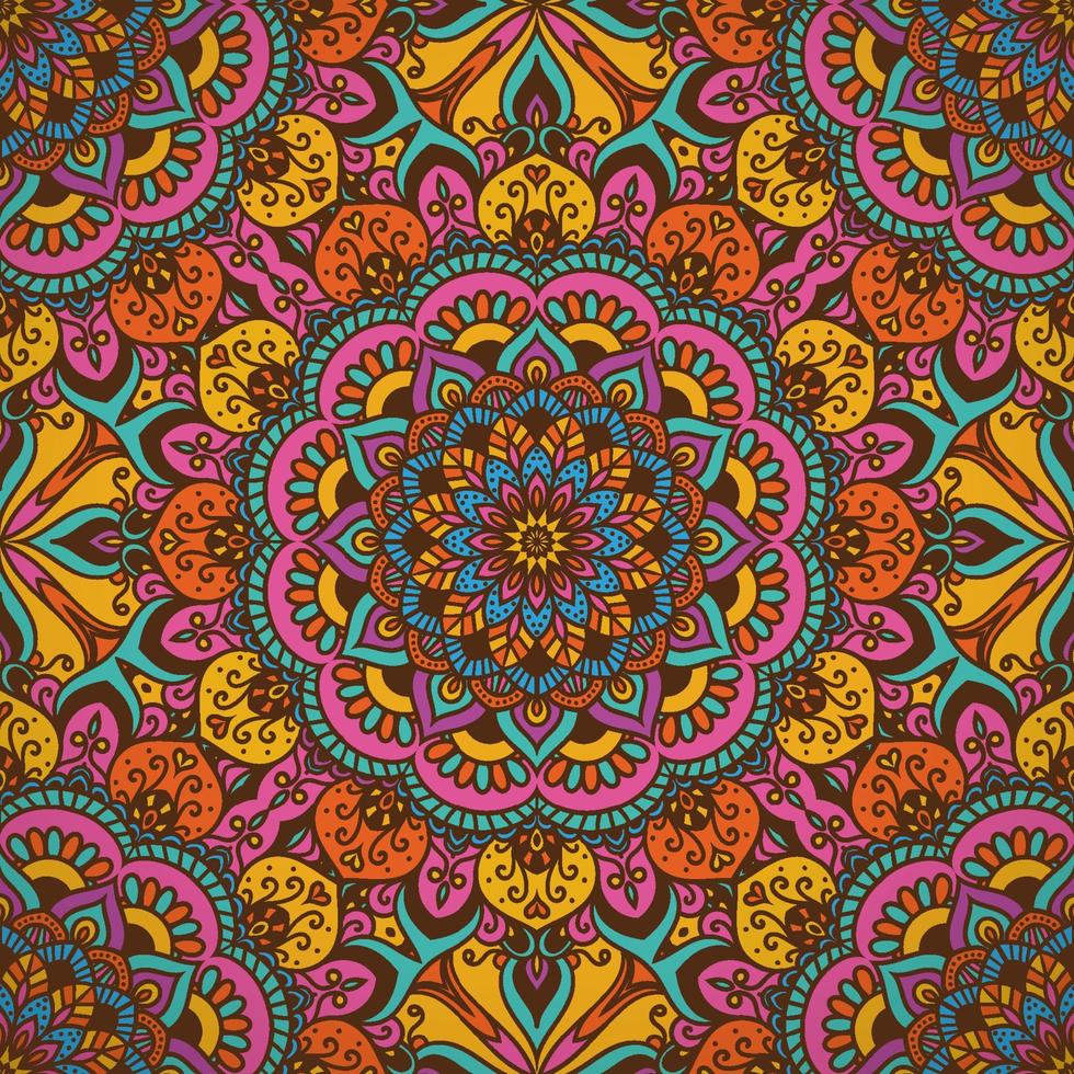 Colorful Mandala Seamless Pattern In Retro Style vector