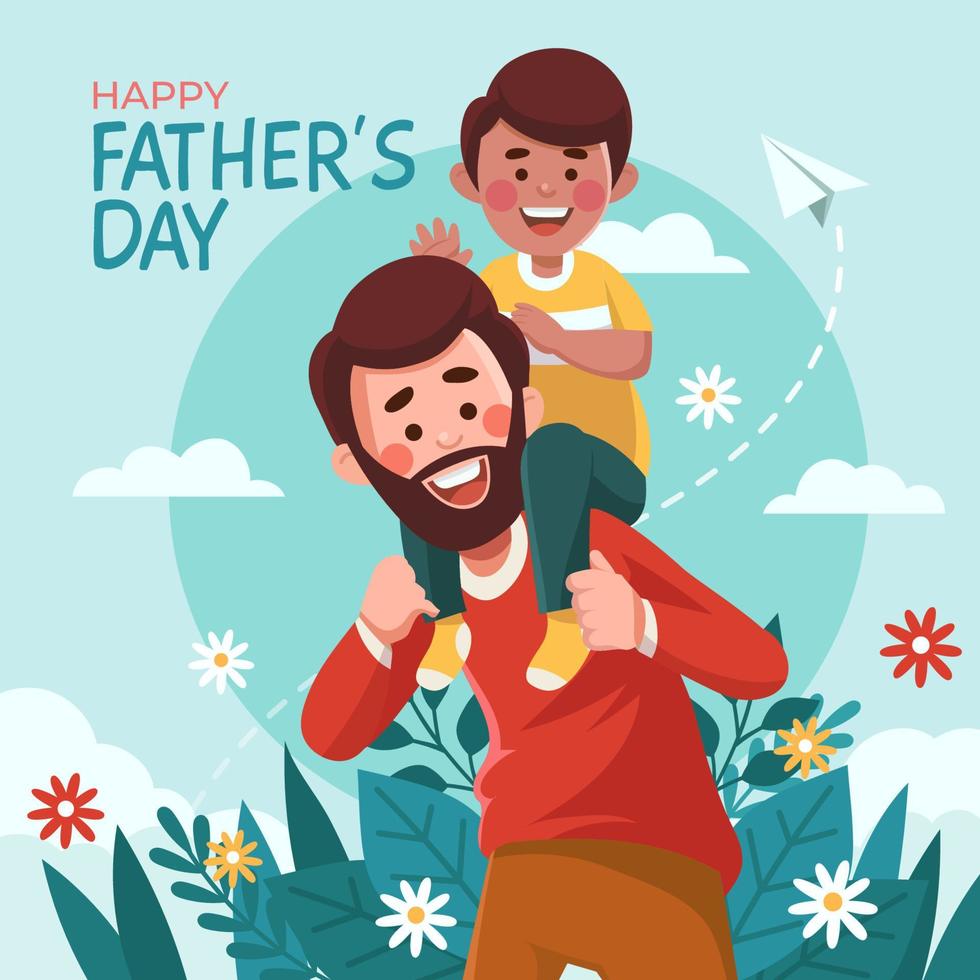 Son on His Father Shoulders Concept vector