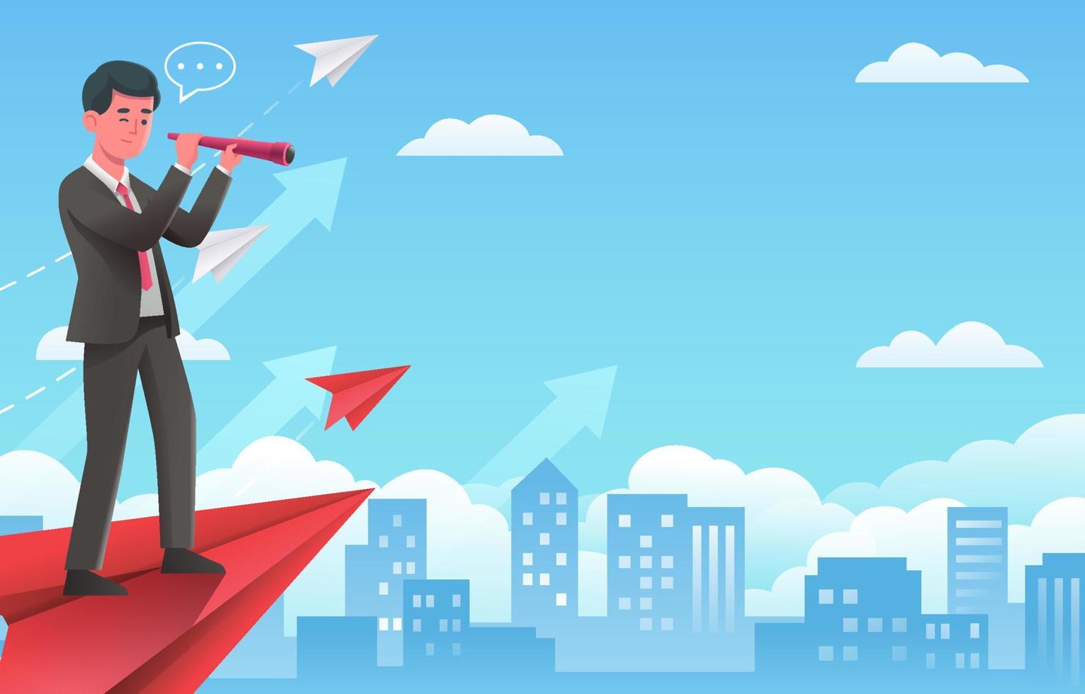 Businessman Looking And Flies on Paper Plane Background vector