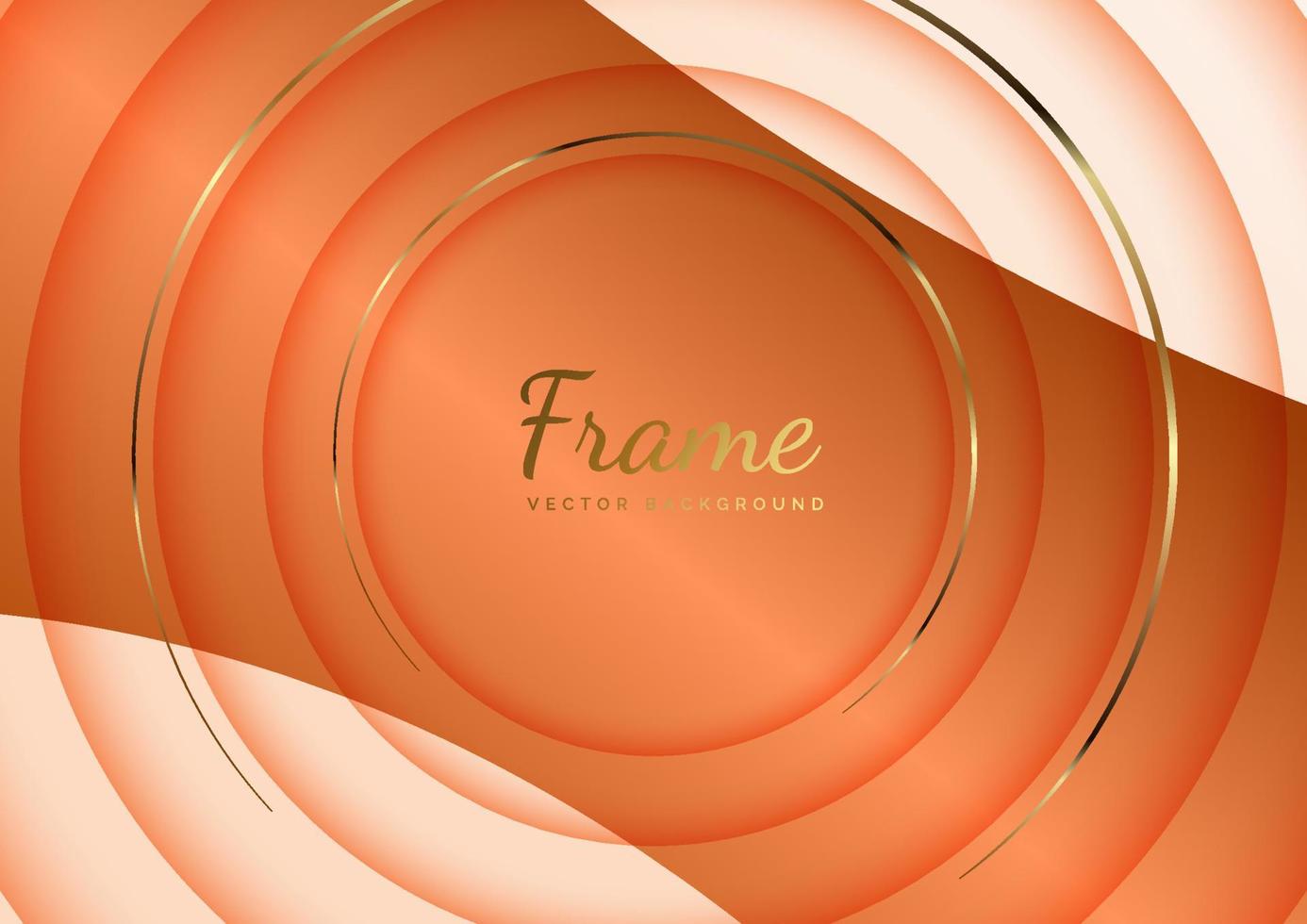 Abstract 3d luxury geometric circles golden line on orange background. Frame circle. vector