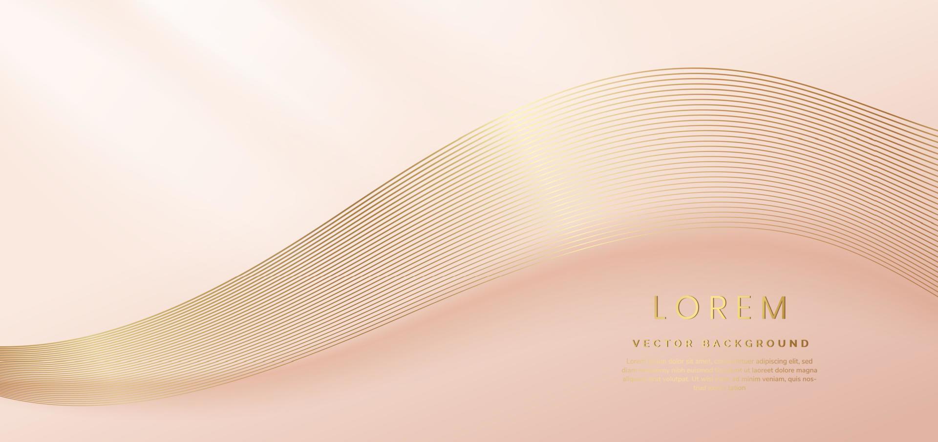 Abstract gold curved lines elegant on pastel soft pink background with copy space for text. Luxury 3d concept. vector