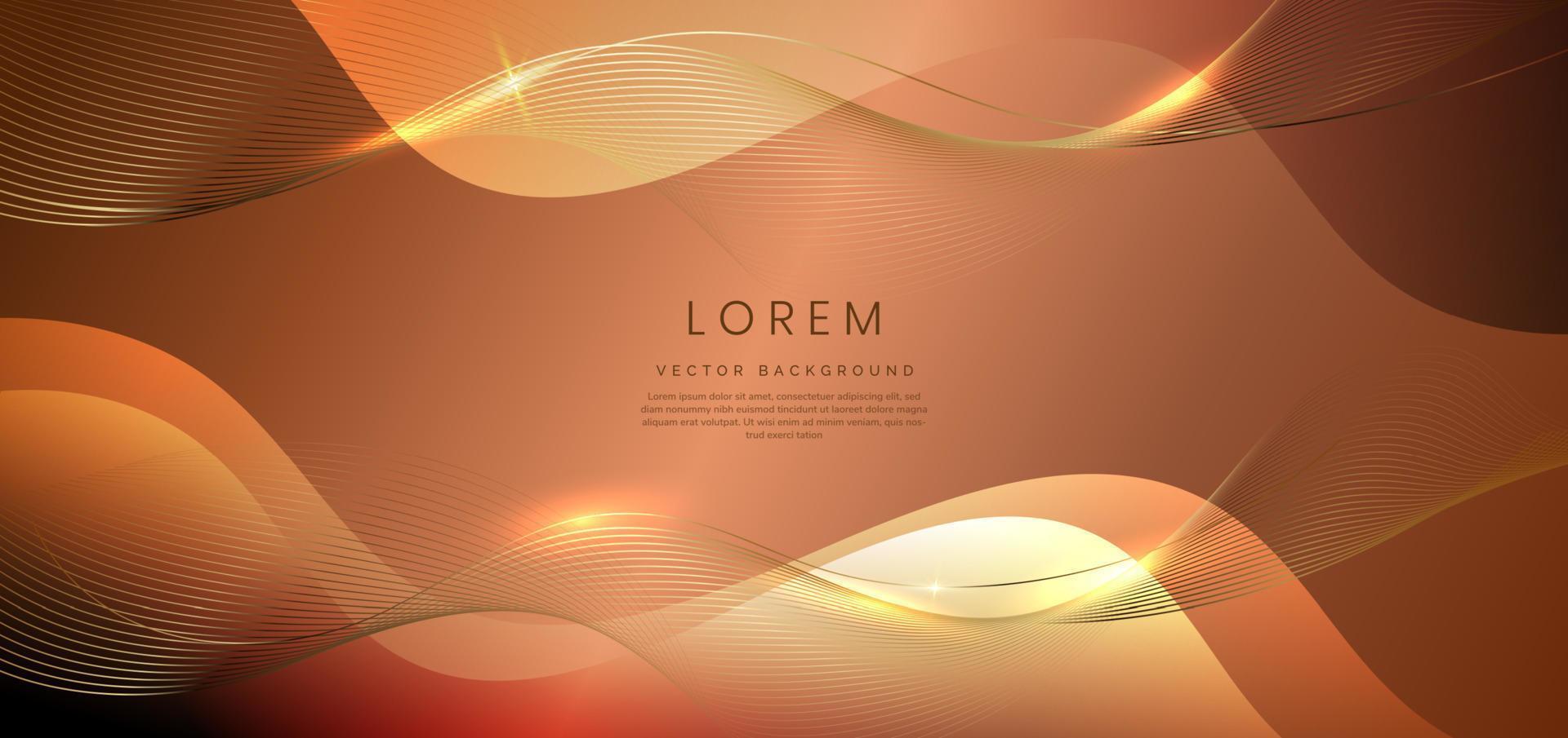 Abstract 3d template brown background with gold lines curved wavy sparking with copy space for text. Luxury style. vector