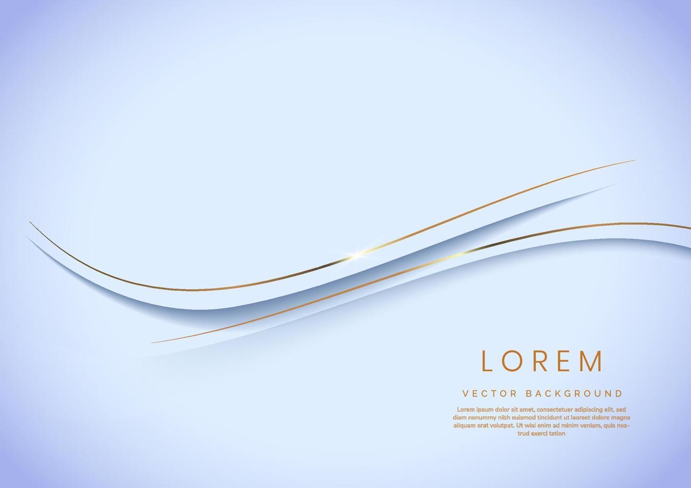 lujo de plantilla de curva de oro 3d abstracto sobre fondo azul suave con espacio para texto. vector