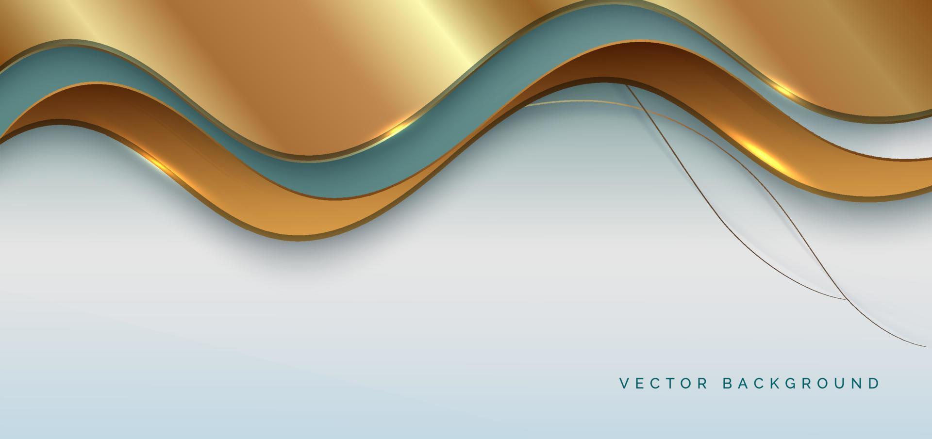 línea elegante de oro de fondo 3d de lujo abstracto en forma de onda superpuesta sobre fondo verde suave con espacio de copia para texto. vector