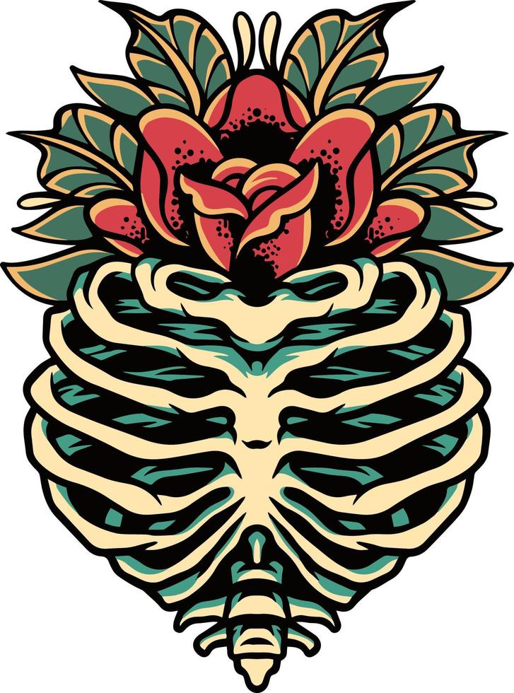 Rib Skull Flower Skull Illustration vector
