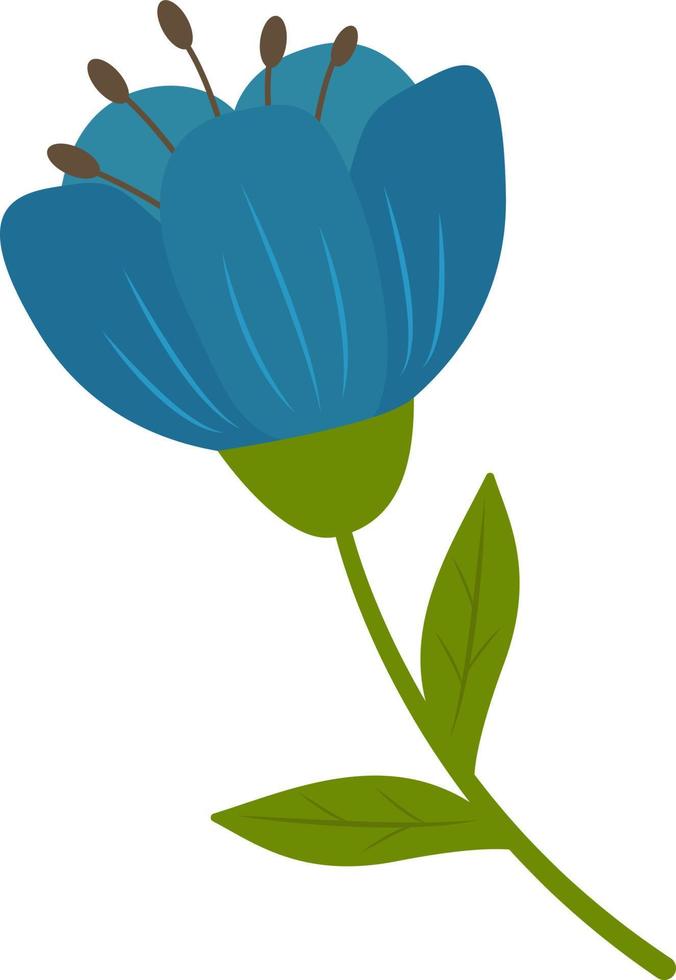 Stylized blue flower highlighted on a white background. Vector flower in cartoon style.Vector illustration for greetings, weddings, flower design.