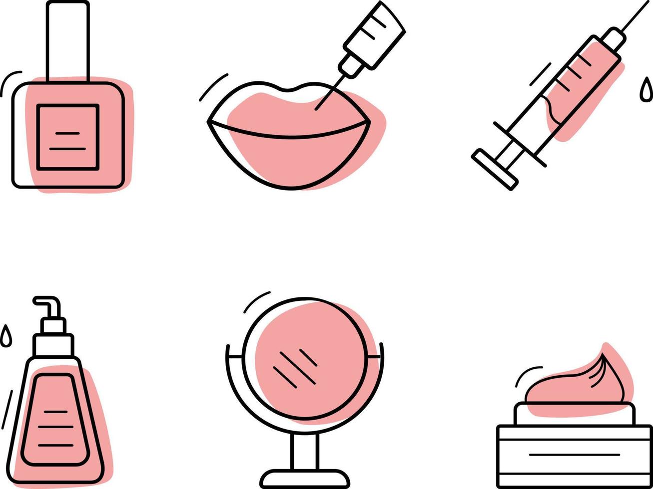 Cosmetics and care products, a set of simple symbols. Isolated vector monochrome illustration. A set of icons for care products. Fashion icon.