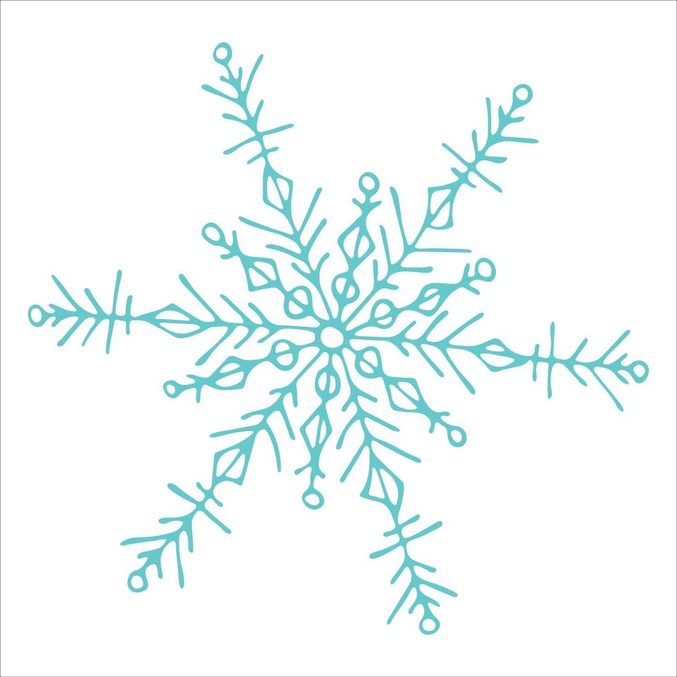 lindo clipart de copo de nieve dibujado a mano. ilustración de fideos vectoriales aislada sobre fondo blanco. navidad y año nuevo diseño moderno. para impresión, web, diseño, decoración, logotipo. vector