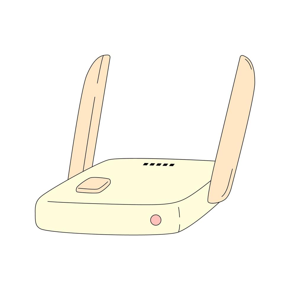 Wi-fi router in cartoon style. Vector illustration of internet modem isolated on white background. Symbol of telecommunications