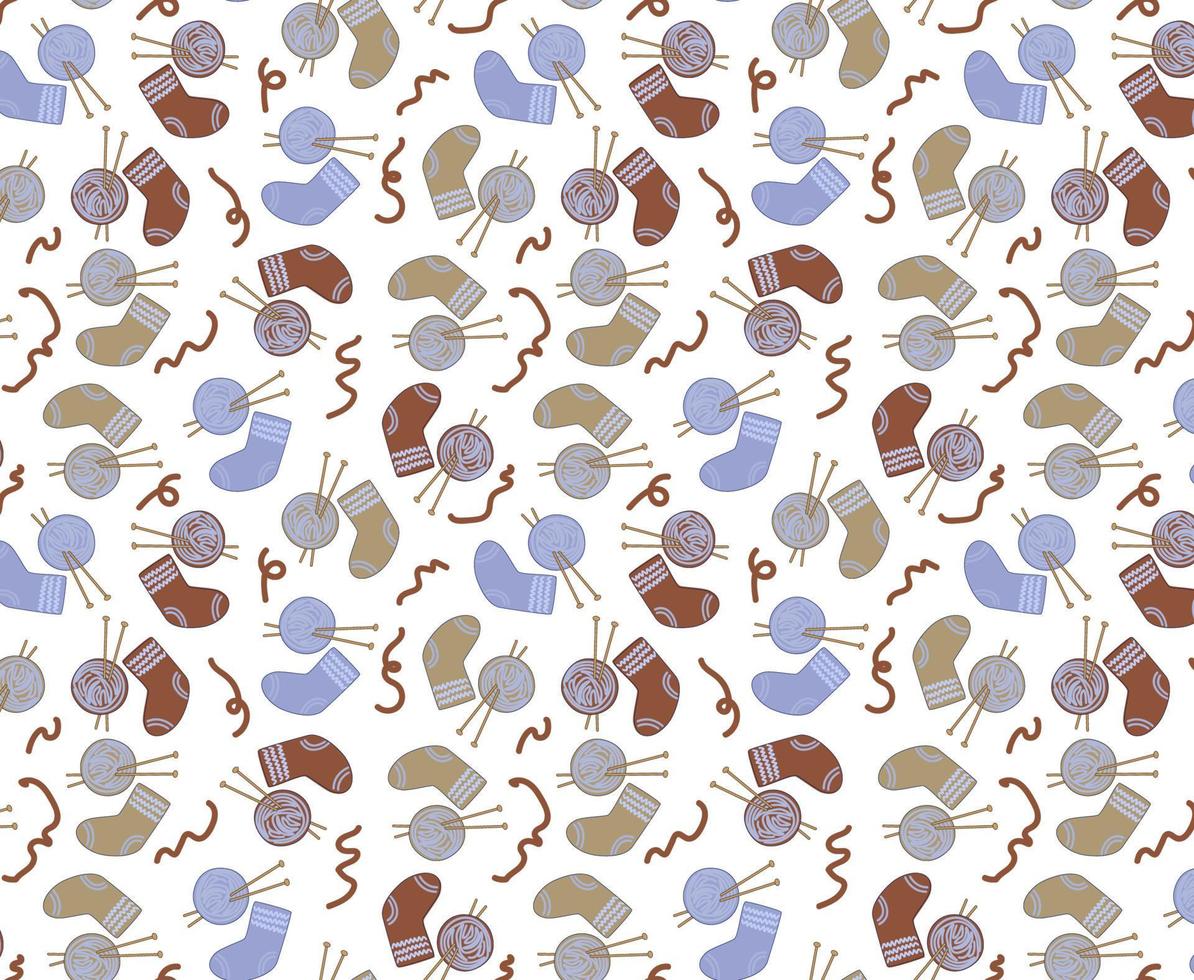 Seamless pattern on the theme of knitting , knitted socks, doodle vector. vector