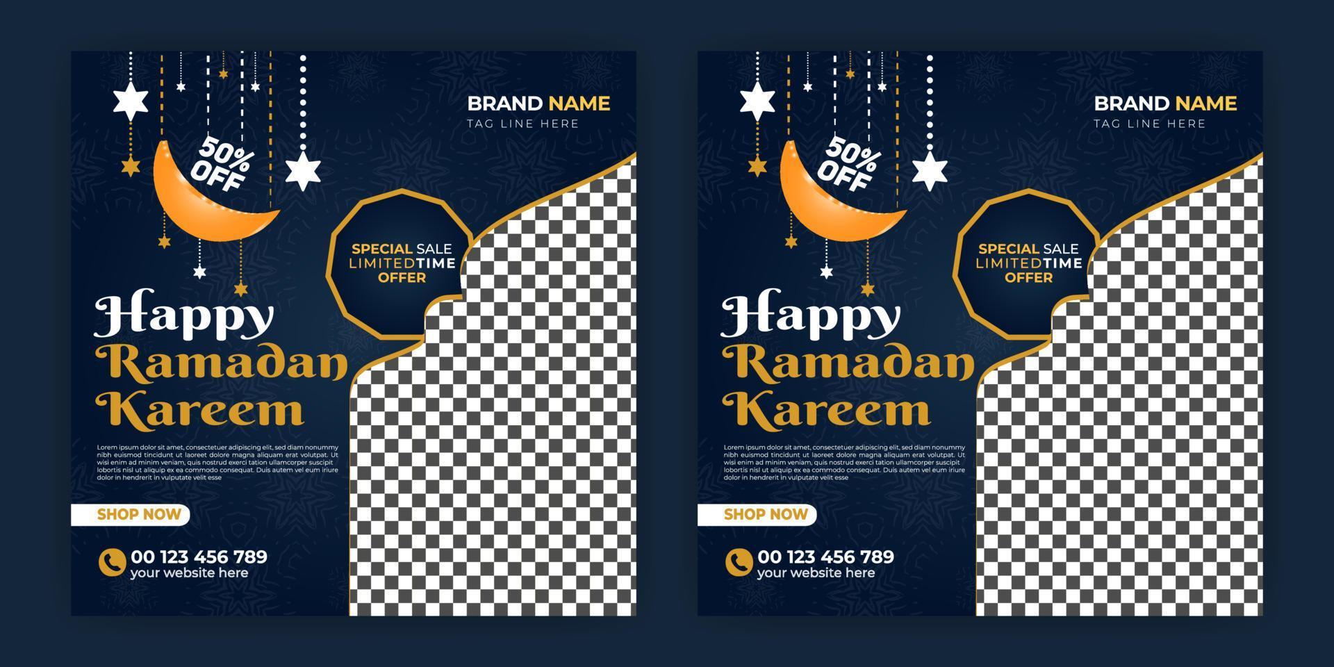 ramadan kareem publicación en redes sociales diseño de mandala descarga gratuita de plantilla de banner web vector