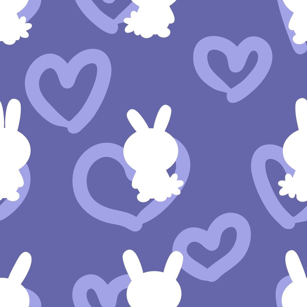 Hand drawn Easter seamless pattern with bunnies silhouettes and hearts. vector