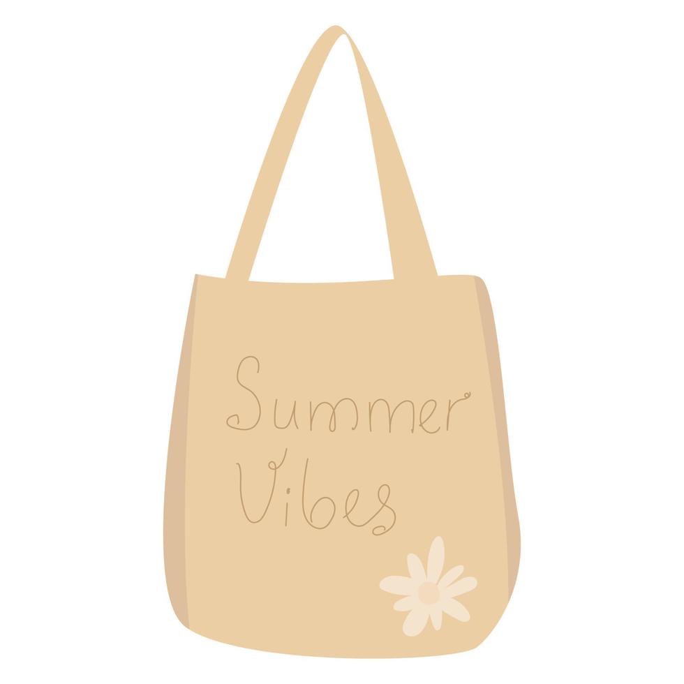 shopper bag es un bolso, con un texto summer vibes y una flor. bolsa de compras reutilizable. bolsa ecológica para productos. vector