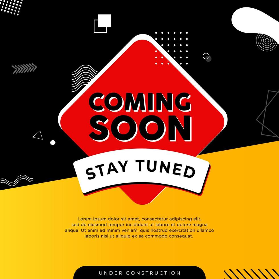 New coming soon announcement design vector with memphis style. Modern coming soon announcement with geometric elements.