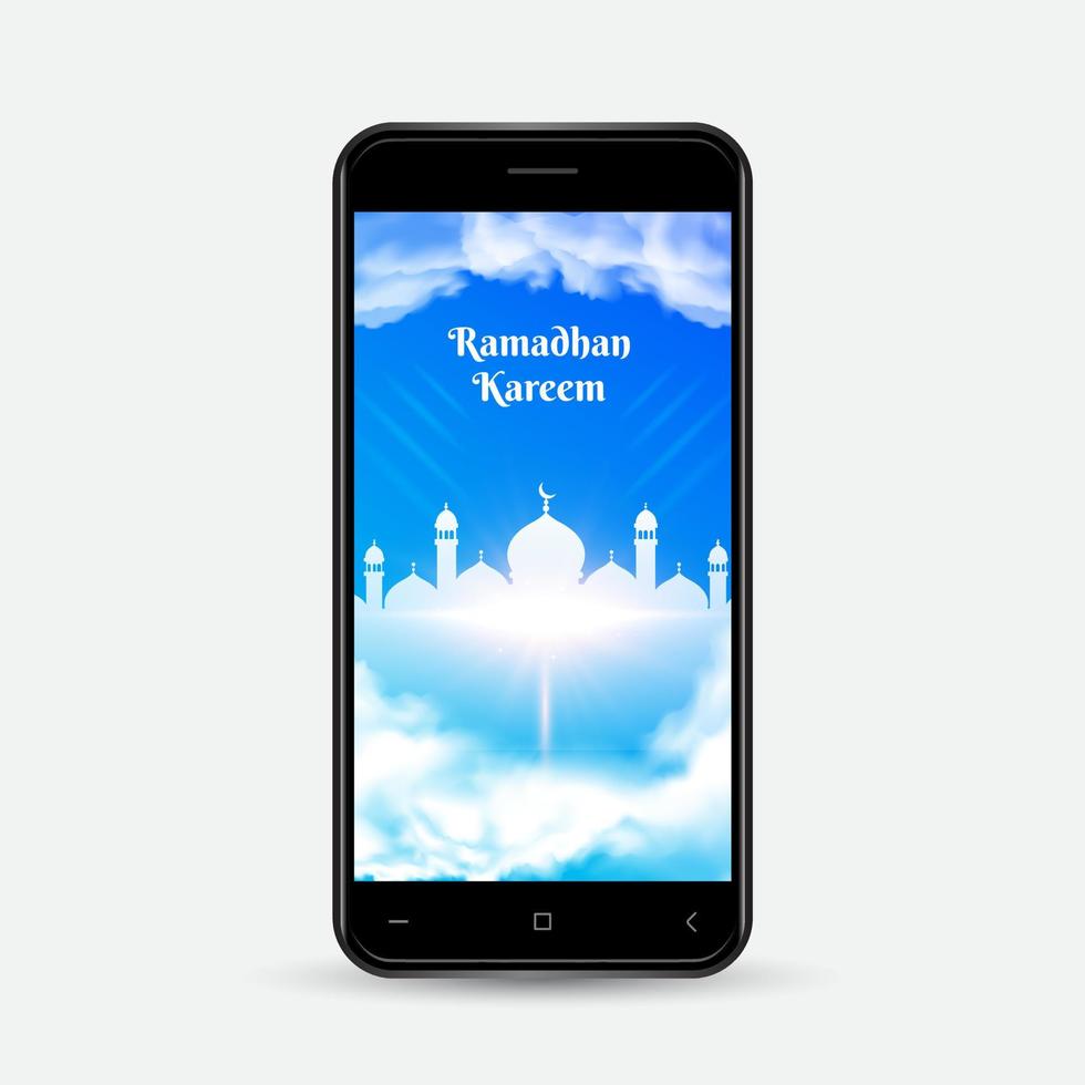 Ramadan karem design background isolated on realistic smartphone. Realistic smartphone vector with ramadan kareem design.