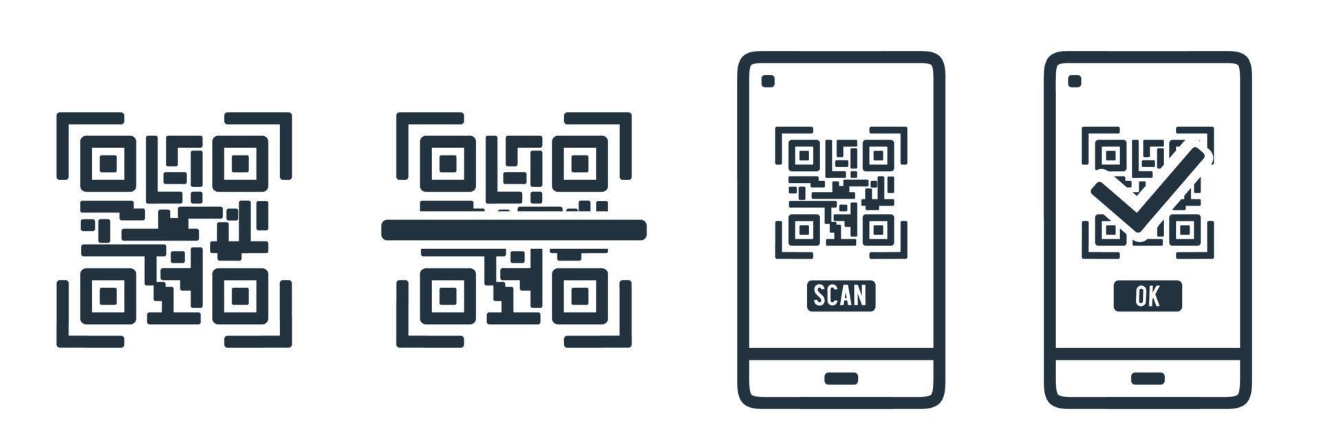 QR code scan icon isolated on a white background. Code and Object Scan symbols for web and mobile apps. Line vector sign.