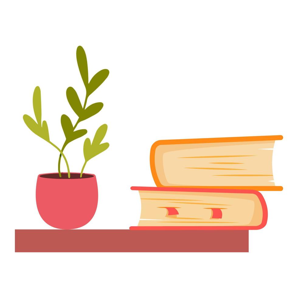 Shelf with book and flower pot. Cosy home concept design vector