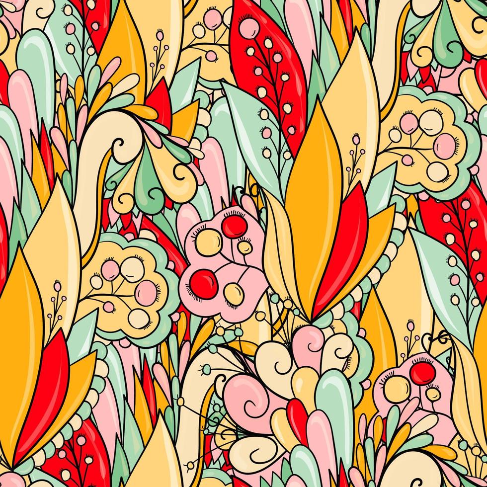 Floral seamless pattern with leaves, flowers and berries. vector