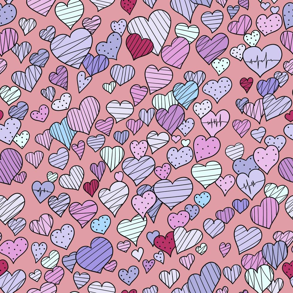 hand-drawn doodle seamless pattern with hearts vector