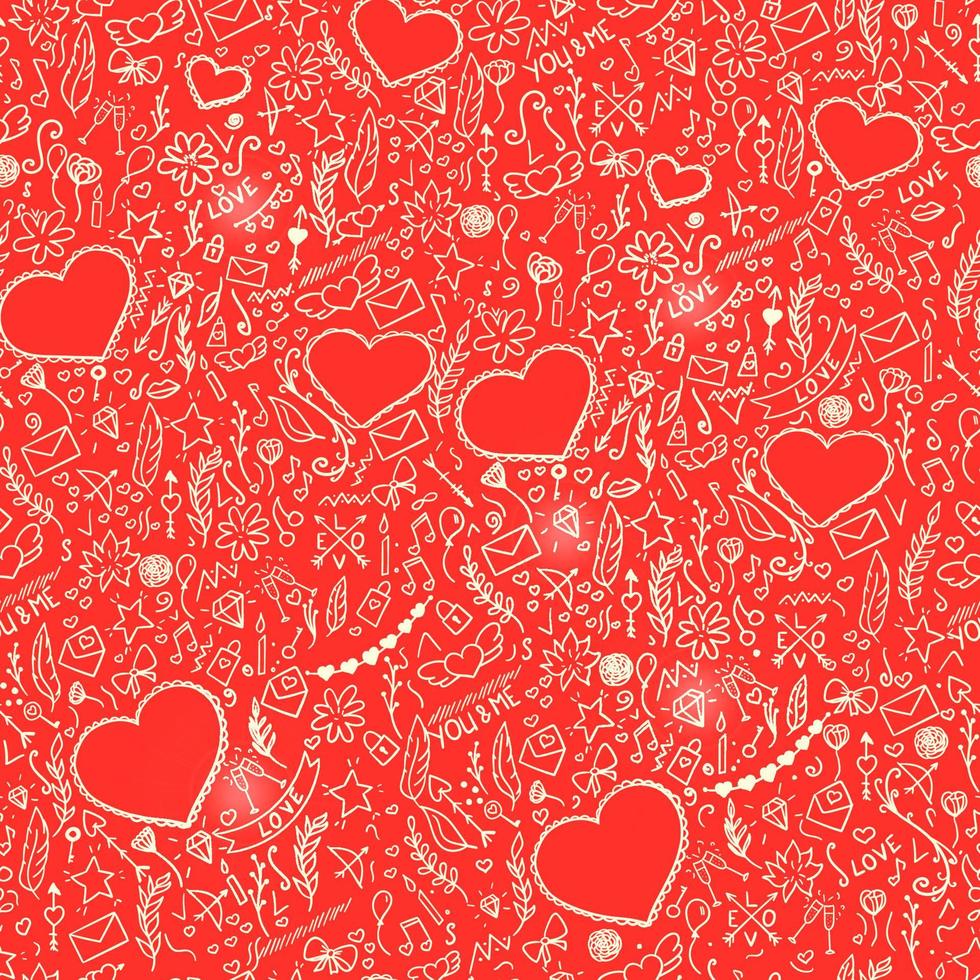 hand-drawn doodle seamless pattern with hearts vector