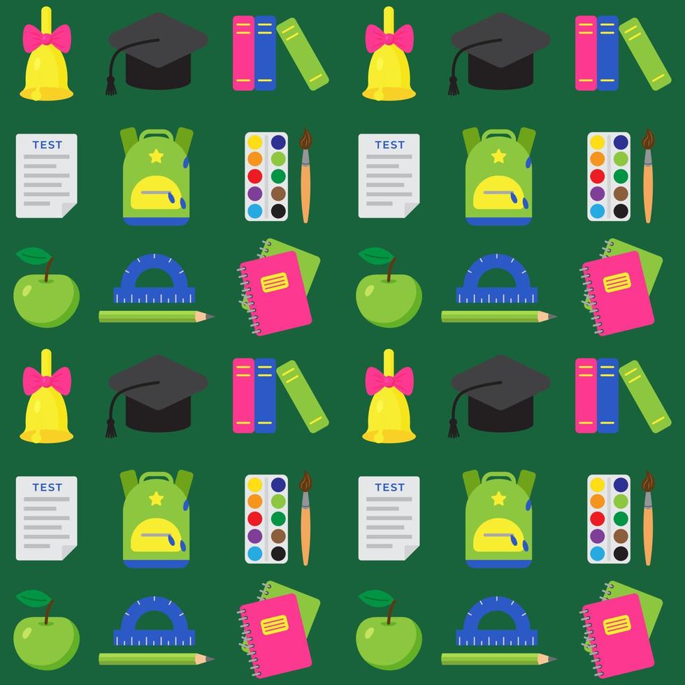 Seamless pattern with school and educational elements. Objects for art, stationery. Print for textile, clothes, book cover, wrapping paper, design and decor. Colorful background. Back to school vector
