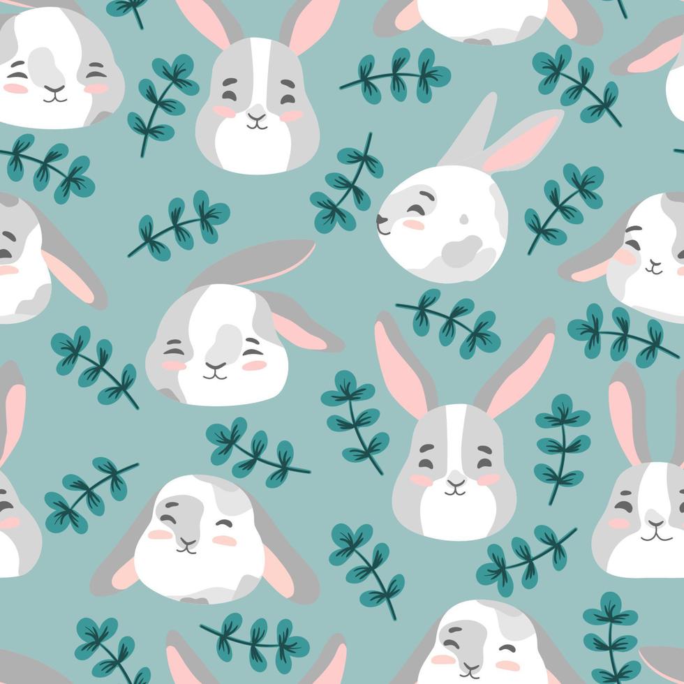 Happy Easter bunny vector seamless pattern. Spring background with rabbits or hares for textile, wallpaper or print design. Flat cartoon texture Illustration