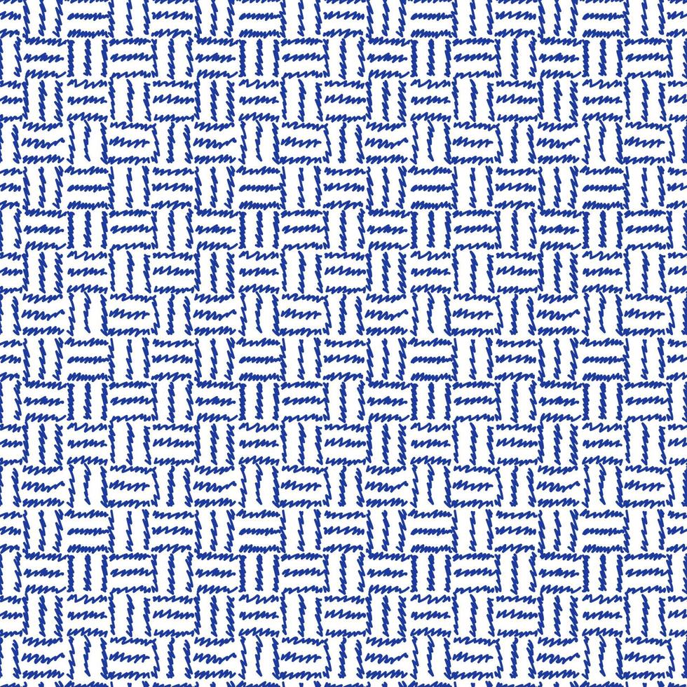 Vector drawing weave seamless pattern. Blue line hand drawn monochrome background.