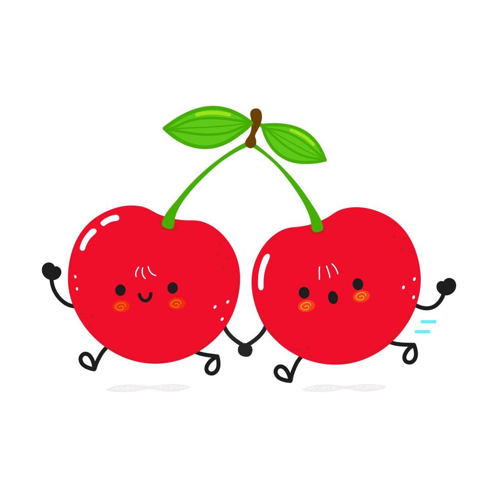 Cute funny running cherry. Vector hand drawn cartoon kawaii character illustration icon. Isolated on white background. Run cherry concept