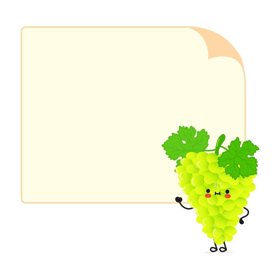 Cute funny grape character with speech bubble. Vector hand drawn cartoon kawaii character illustration icon. Isolated on white background. Grape character concept